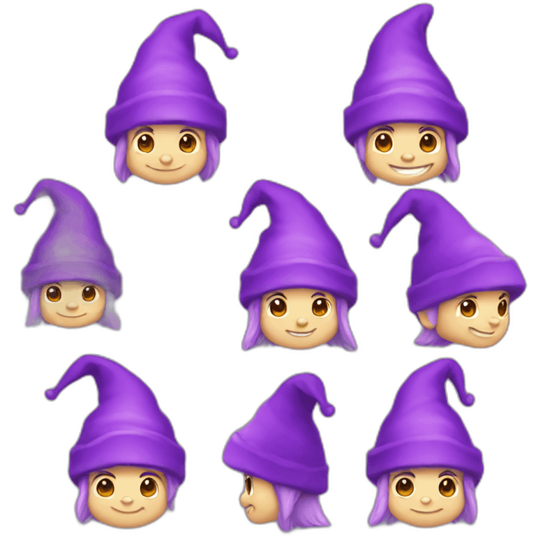 Gnome with purple hat smiling chibi style emoji