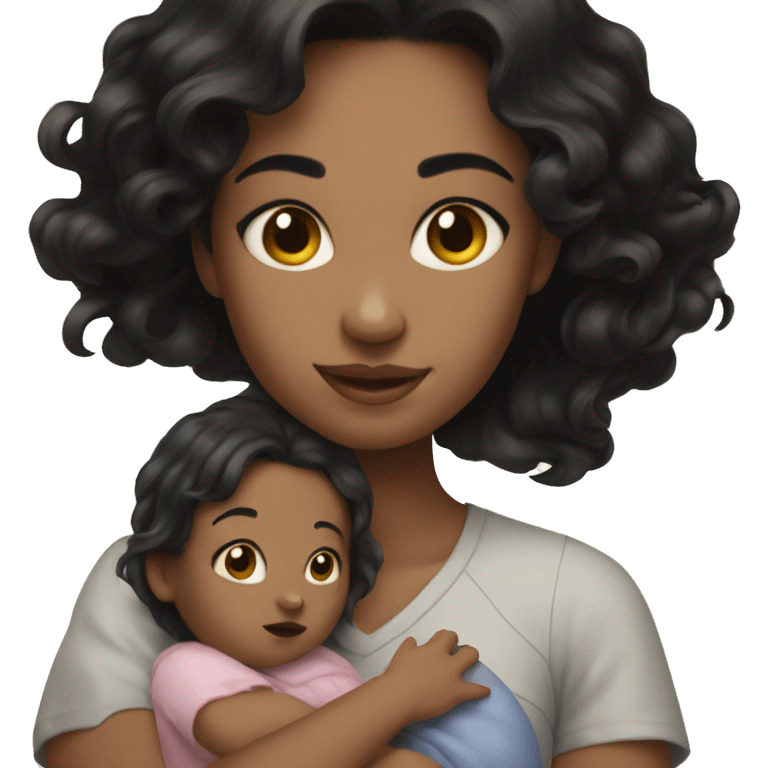 realistic girl with black hair holding a baby emoji