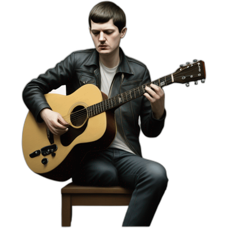 Hyper realistic Ian Curtis, playing guitar, full body view emoji