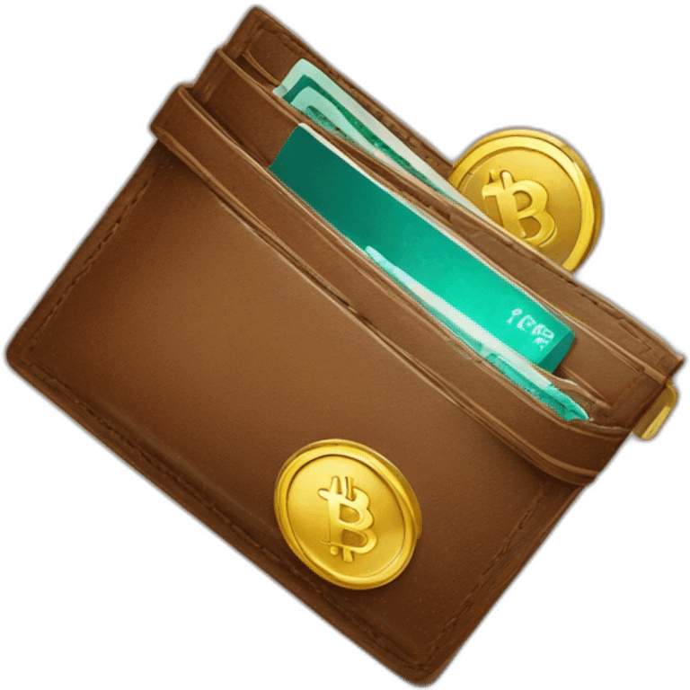 leather wallet with crypto and gold emoji