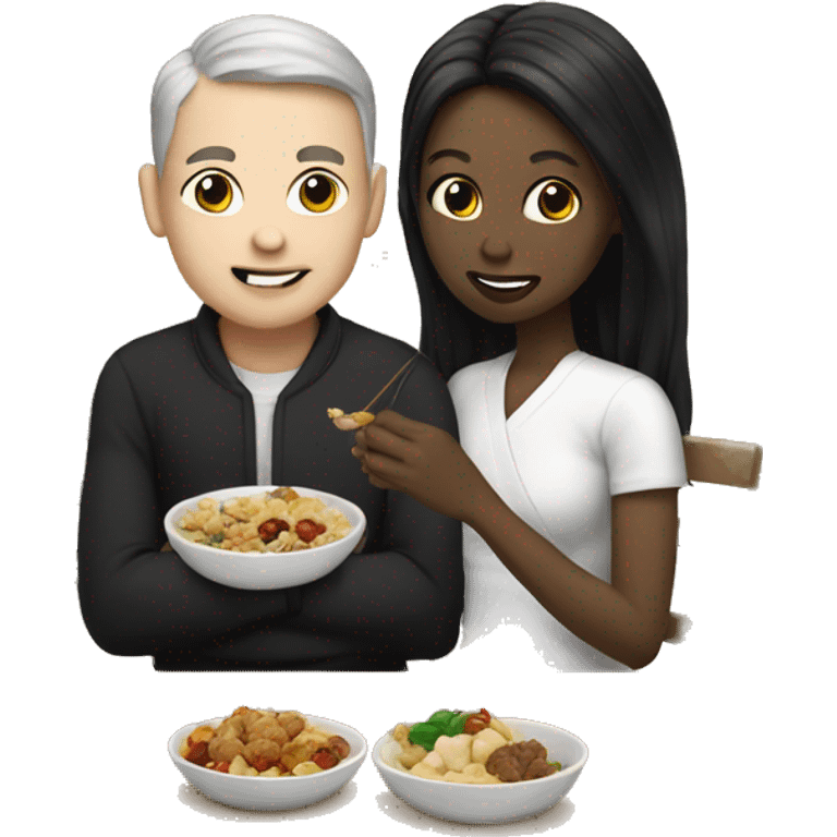 Interracial white and black couple eating Chinese  emoji