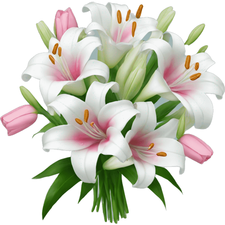 White lilly bouquet with pink  emoji