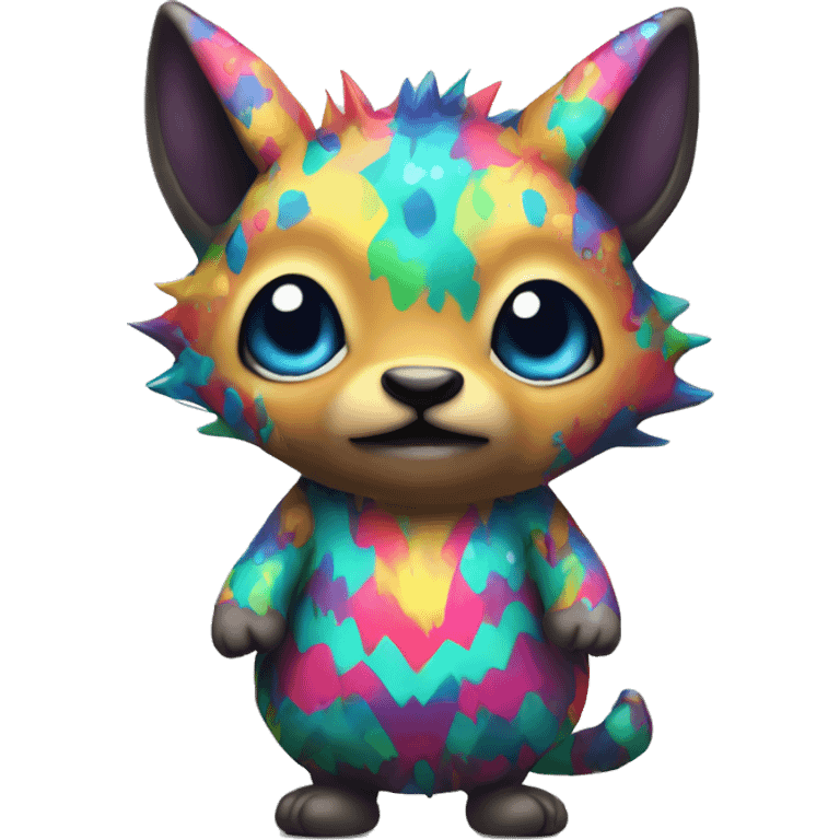 an edgy cute kawaii vernid-fionbri with colorful splash patterns full body emoji