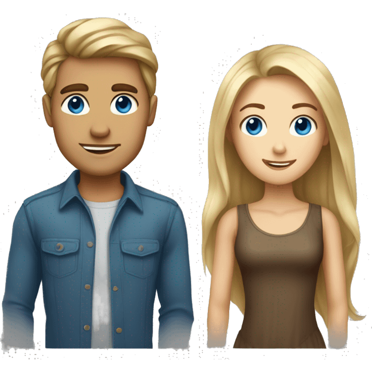 A blue-eyed blond guy and a brown-eyed girl with long brown hair emoji