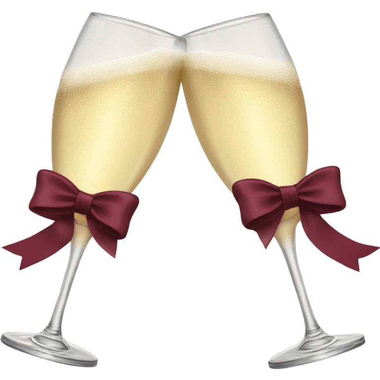 Two glasses of champagne cheering with burgundy bows emoji