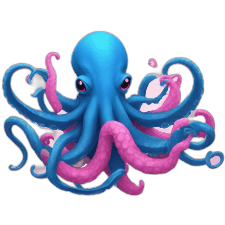 a blue kraken fighting  has another pink kraken emoji