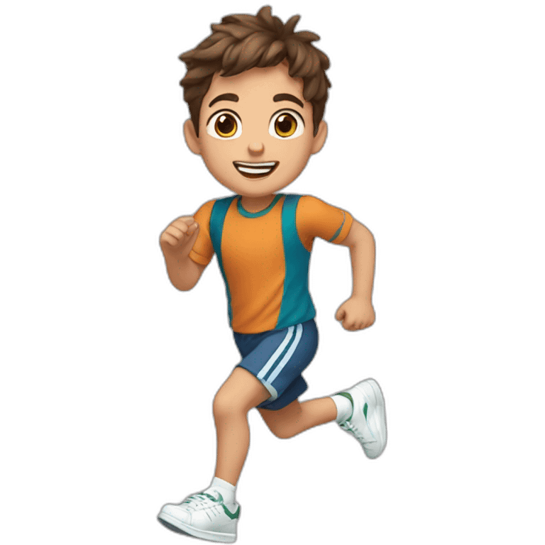 5 year old boy running, brown hair, brown eyes, headband, Stan smiths emoji