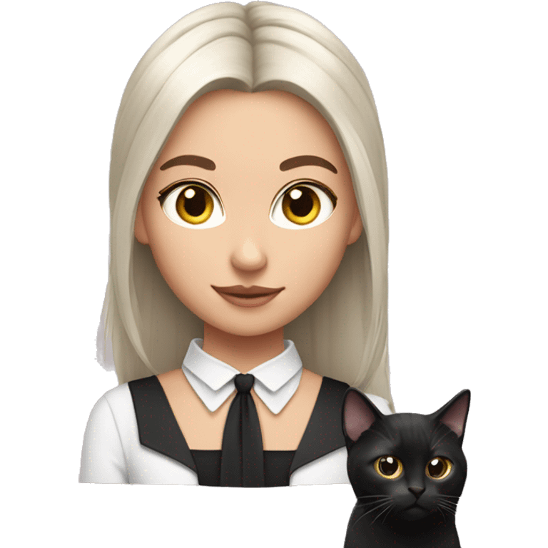 Casual girl with hoop earring and tuxedo cat  emoji