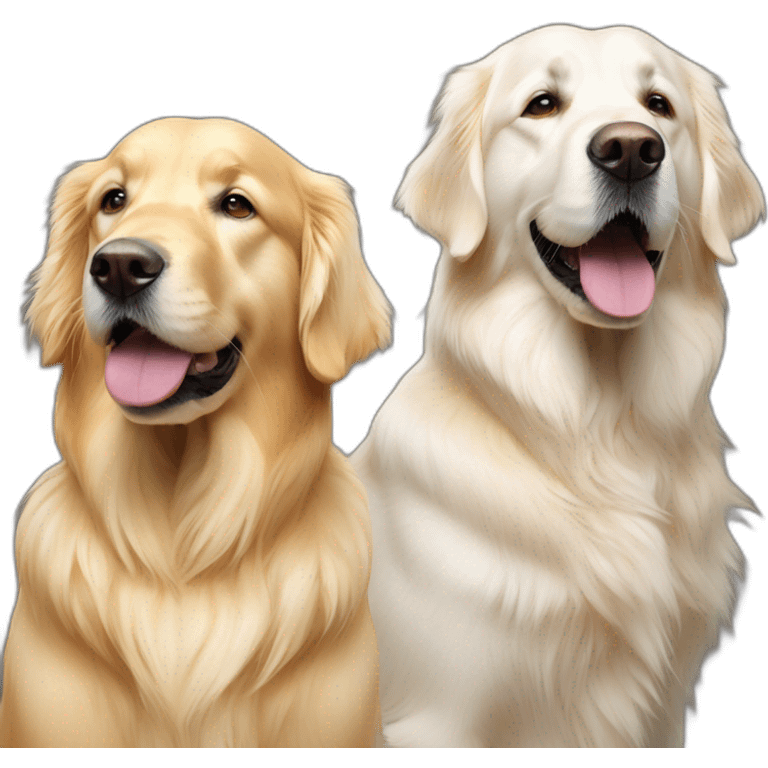 a pure white golden retriever, and a gold retriever side by side emoji