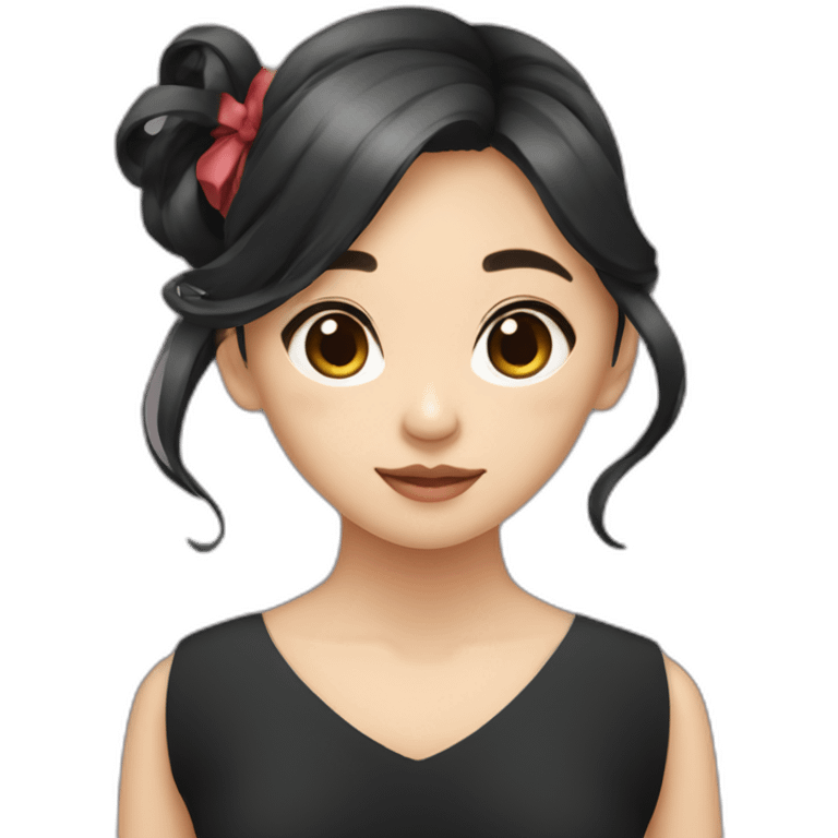 cinnamonroll asian girl with black slip dress with ribbons in hair emoji