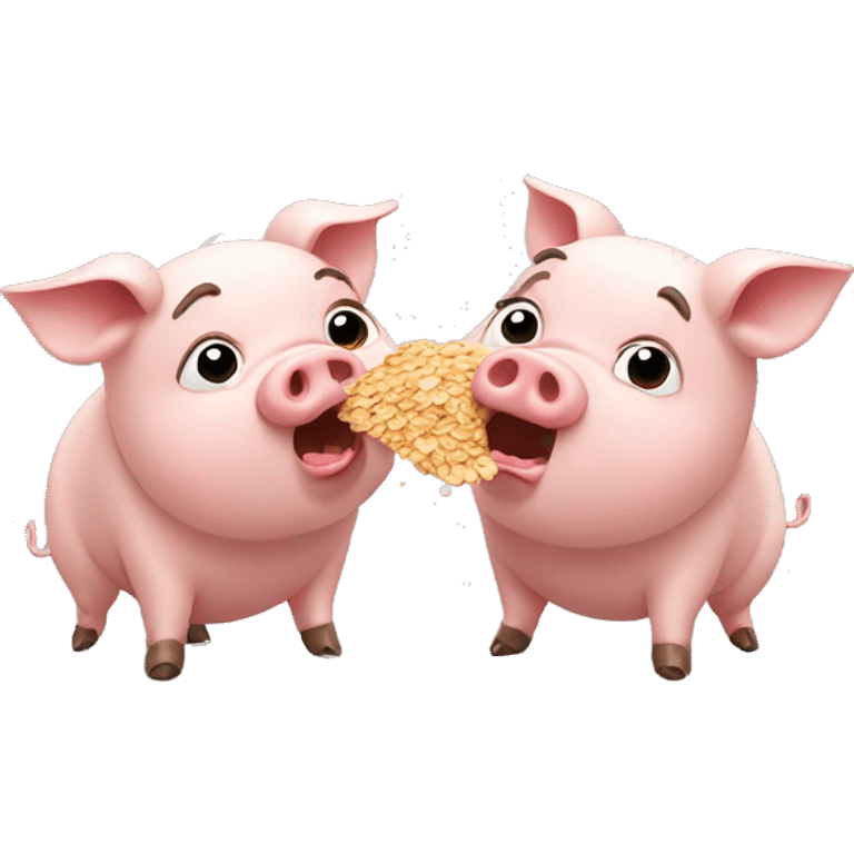 Two pigs fighting over oats  emoji