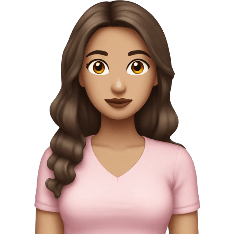 hispanic pretty girl with brown hair and light  pale skin in pink shirt coquette aesthetic  emoji