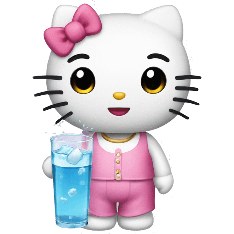 Hello kitty holding glass of water  emoji