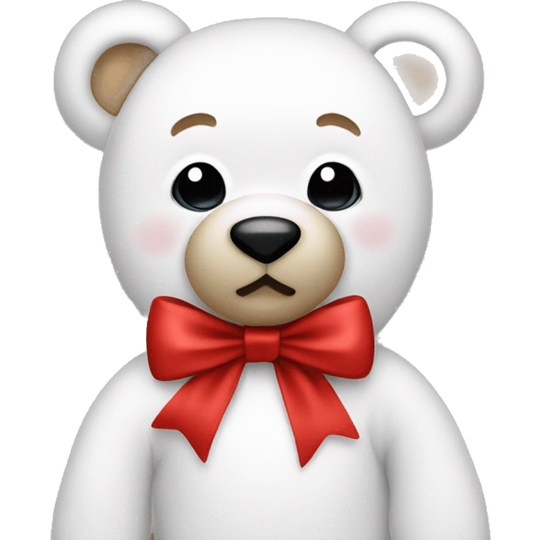 Create a white teddy bear wearing a Christmas bow emoji