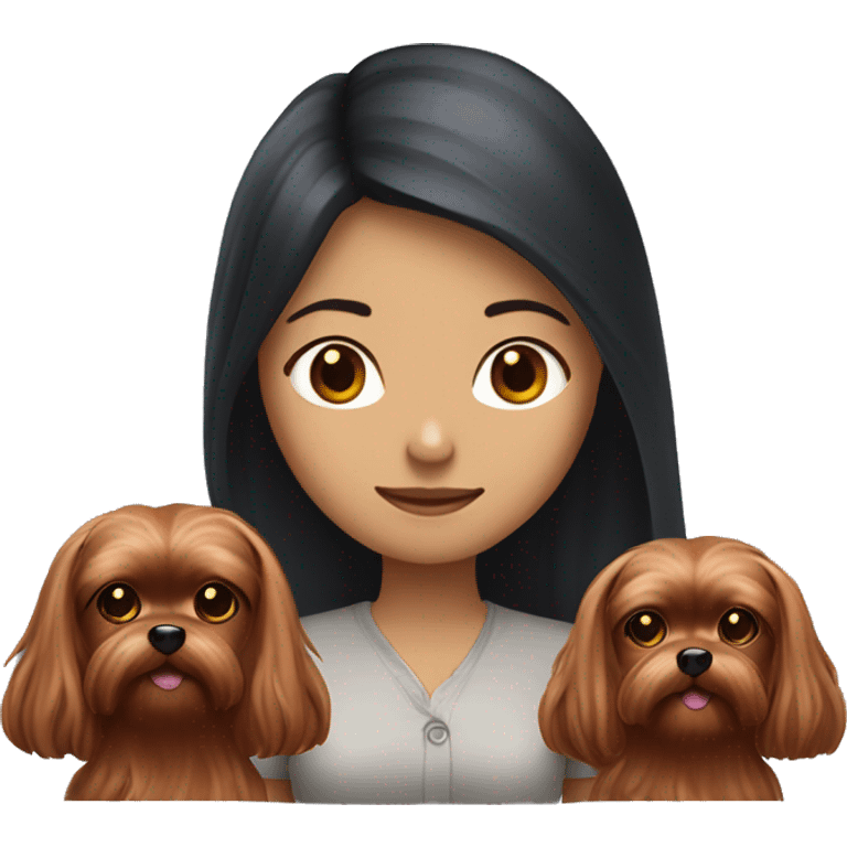 asian girl with long dark wine red hair with lighter yorkshire terrier  emoji