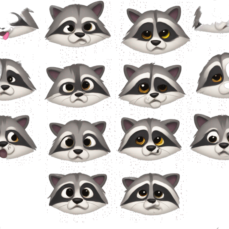 A cartoon raccoon with different emotions emoji