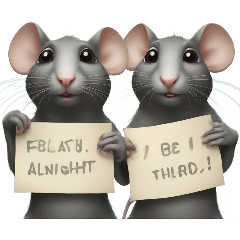 Two rats hold a poster with the inscription "ALINGHT" emoji