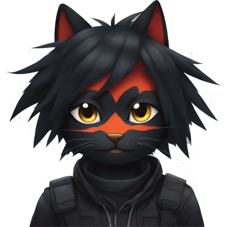 Edgy Shy Anthro boyish cool pretty dark black Litten-Pokémon-cat-fursona techwear emoji