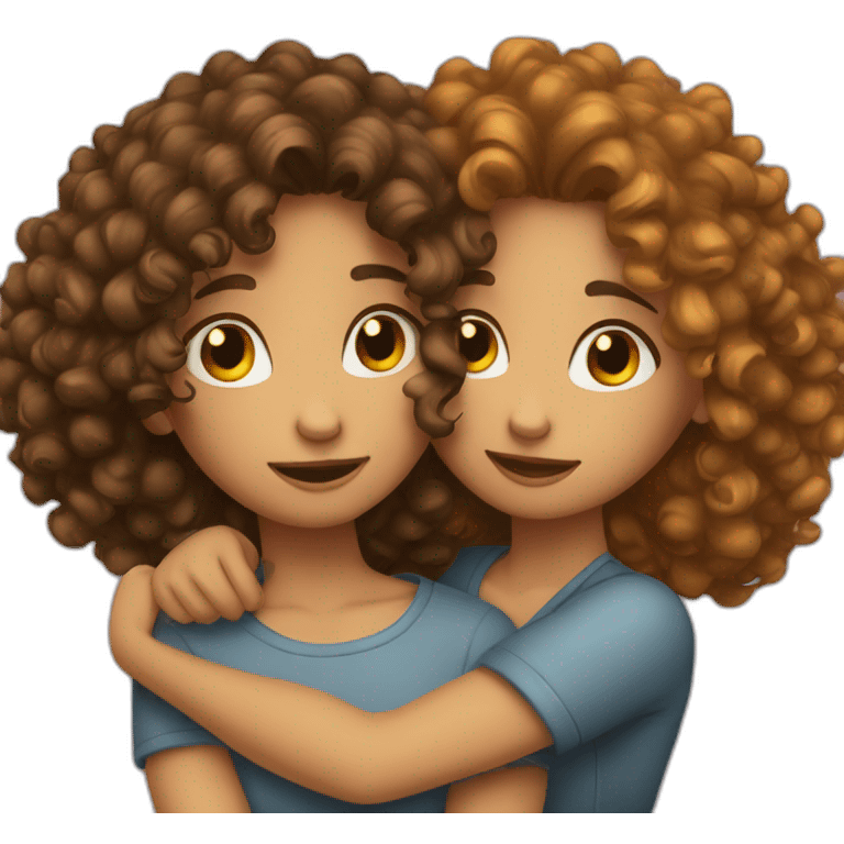 two friends girls with curly hair hugging emoji