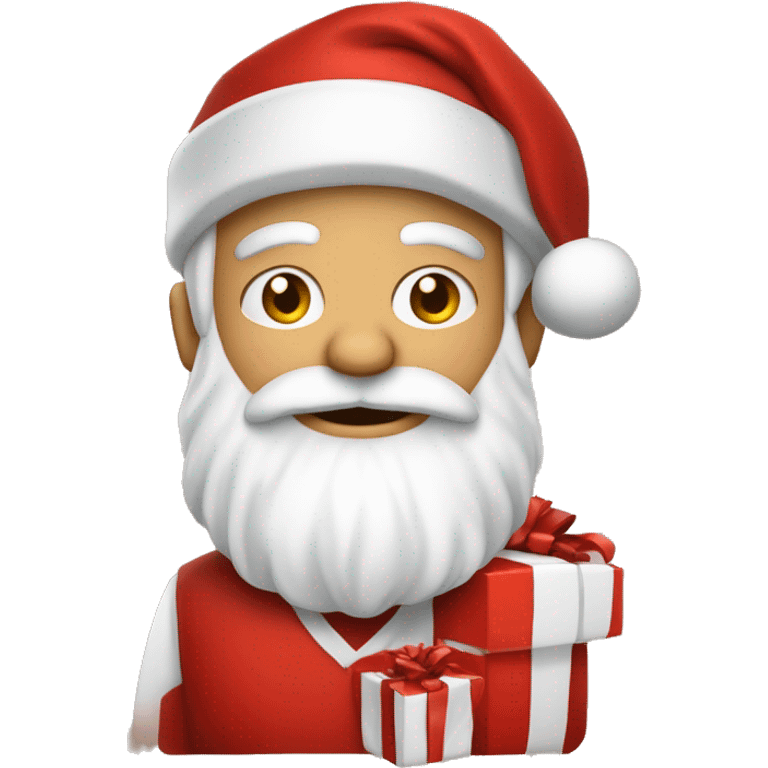 père Noël avec cadeau est costume rouge et barbe blanche emoji