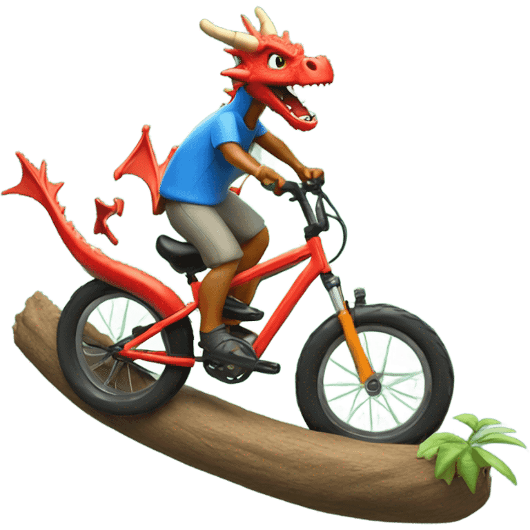 Dragon riding a mountain bike on a bonsai pipeline emoji