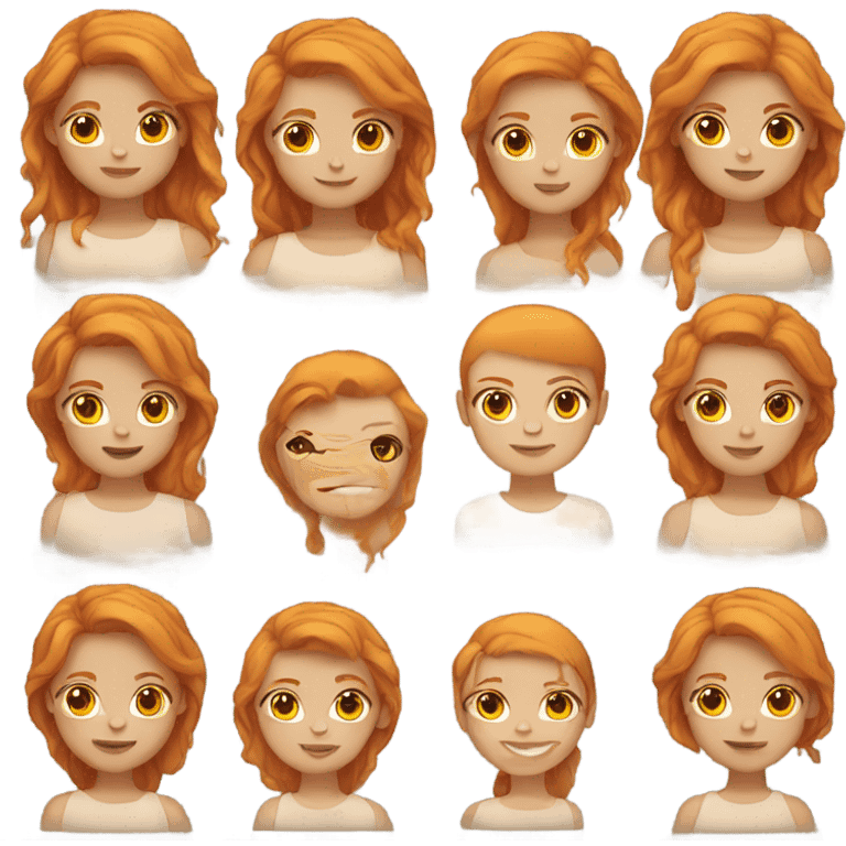 Orange haired girl has brown eyes and white skin emoji