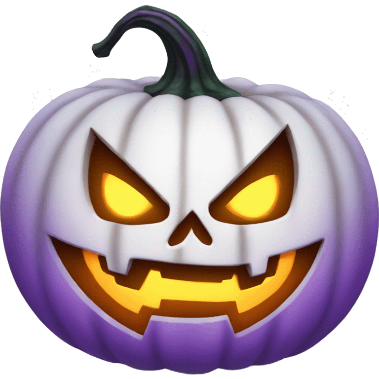 White carved pumpkin glowing purple evil emoji