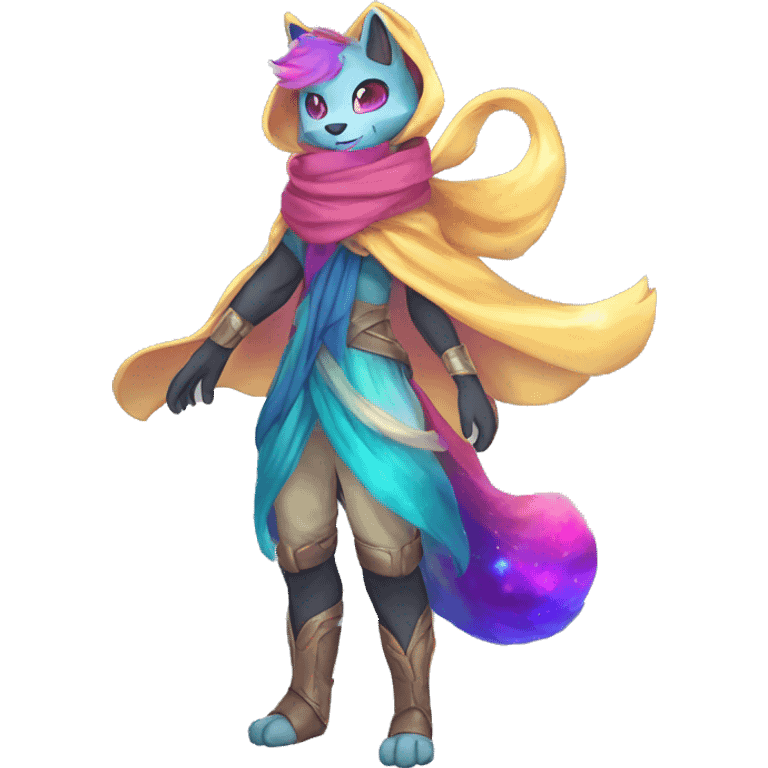 Shiny Colorful Anthro Sona Fakemon Nebula with a scarf Full Body emoji