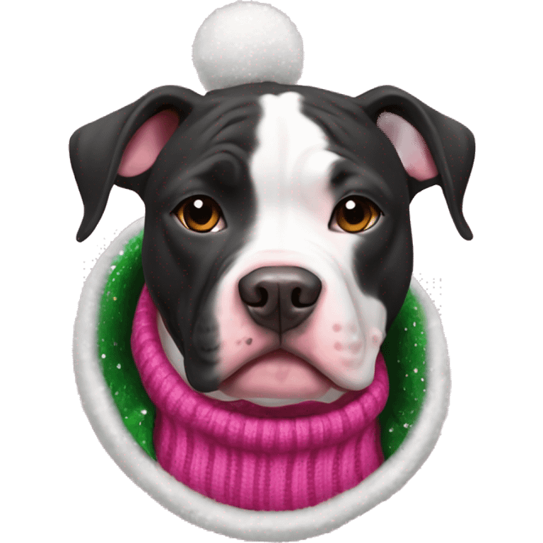 Black and white pitbull with pink Christmas sweater emoji