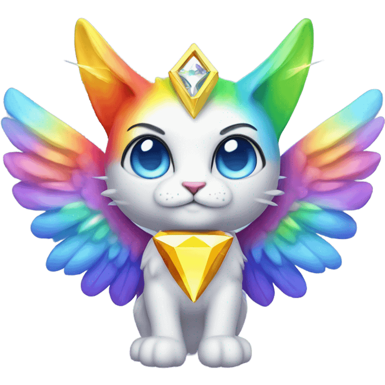 Rainbow 4d Diamond ultra Omni-Cat God with wings and a ring around its body  emoji