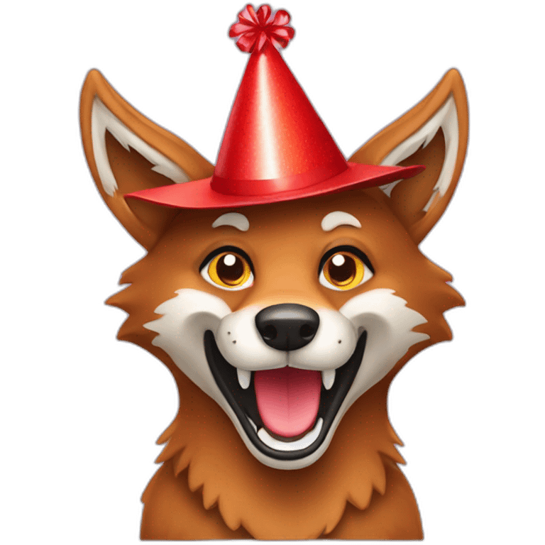 smiling red wolf birthday hat emoji