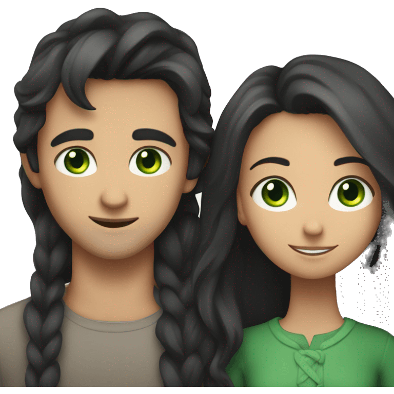 A guy with dark hair and green eyes hugs a girl with dark long hair emoji