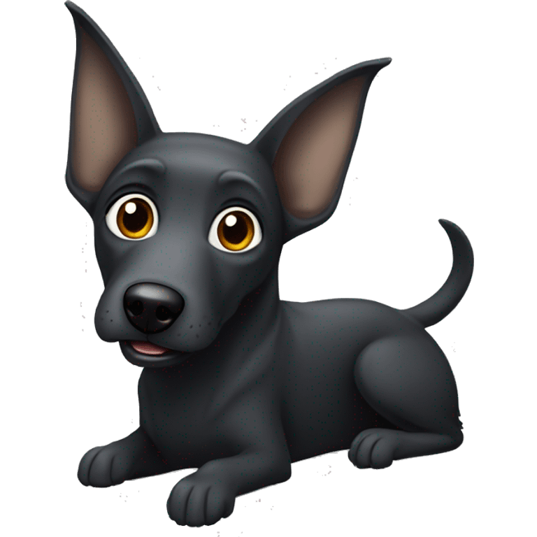 a black dog with long erect ears like an elf, gray hair on its muzzle emoji