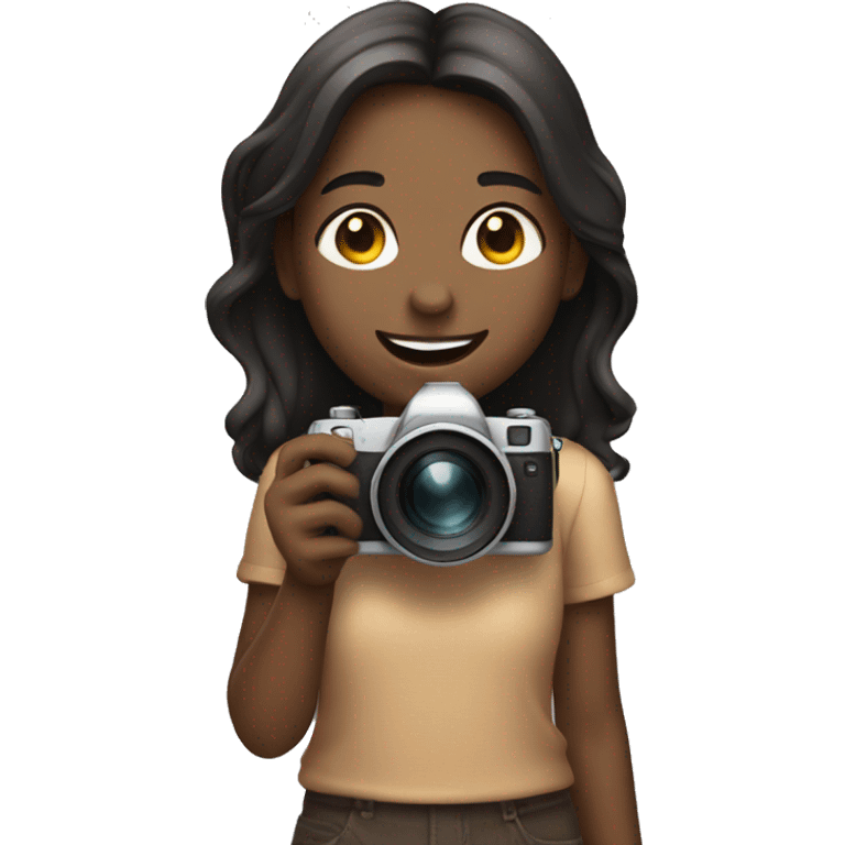 smiling girl holding camera emoji