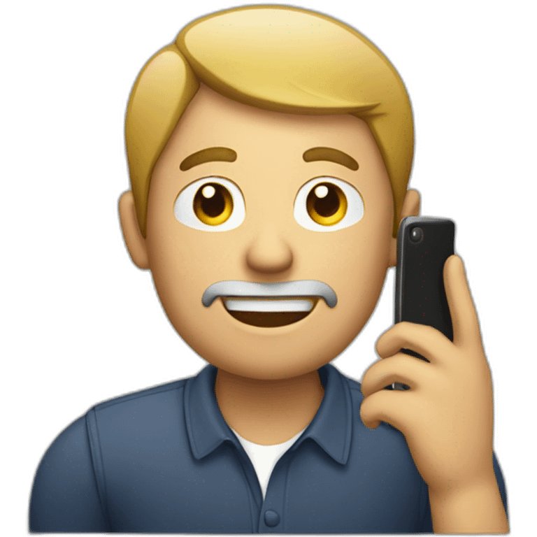 A man talks to his mobile phone sideways emoji