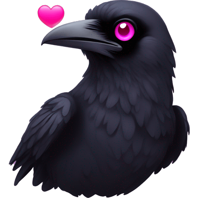 Raven with hot pink heart eyes emoji