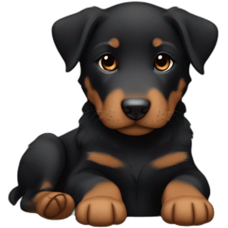 Sleeping black and brown beauceron puppy with white chest and chin emoji