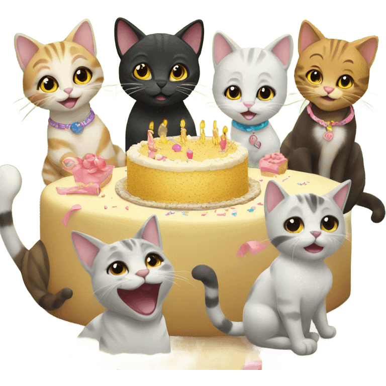 six cats birthday party emoji