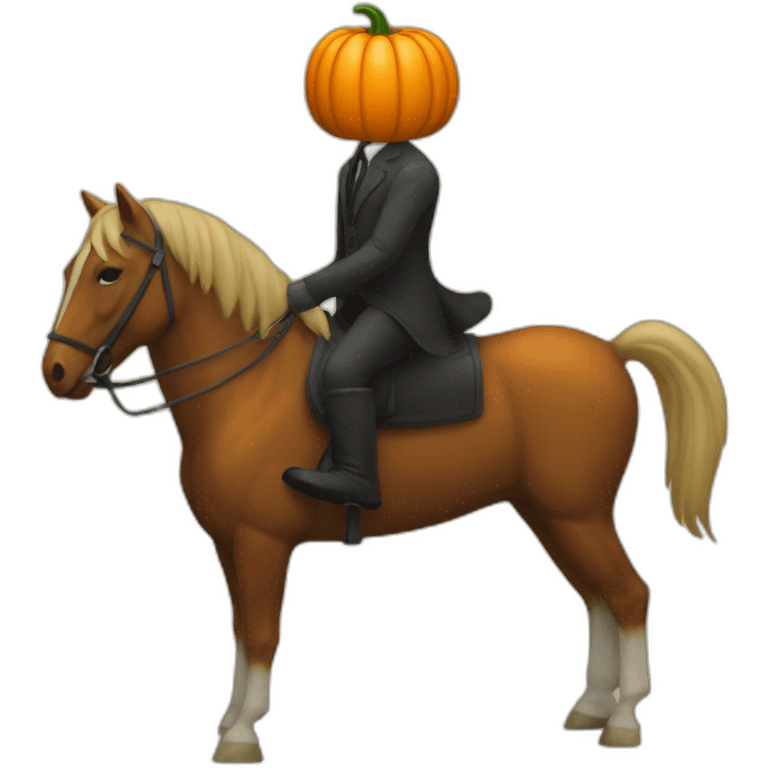 Headless man on a horse with a pumpkin head emoji