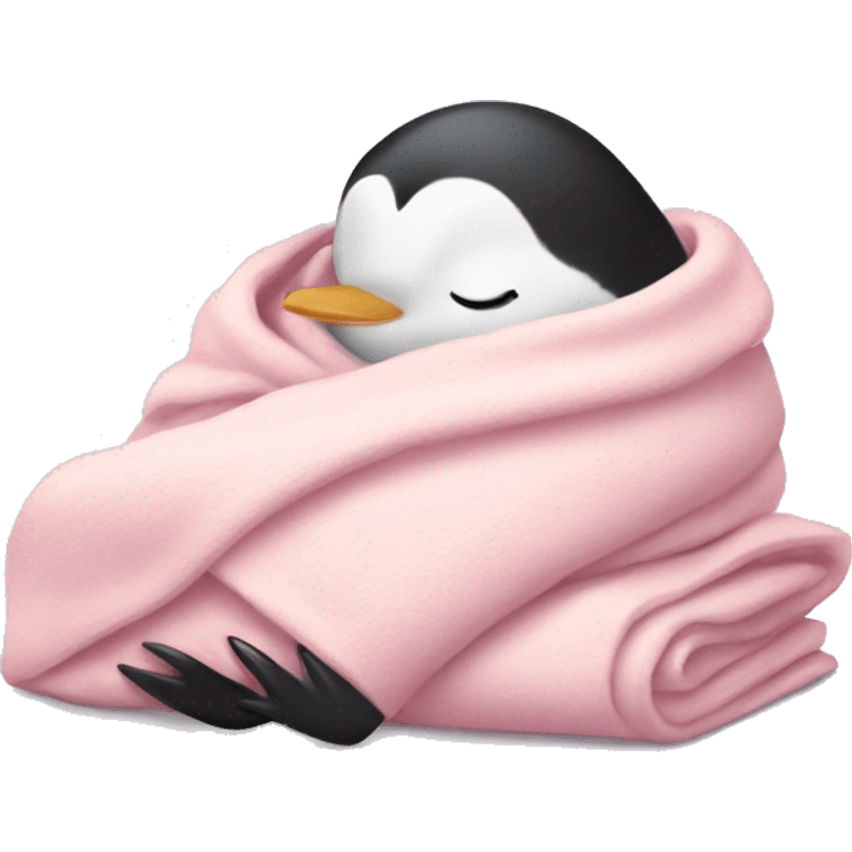 penguin sleeping with light pink blanket emoji