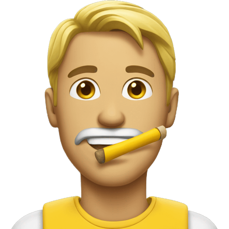 Man with yellow stick in mouth emoji