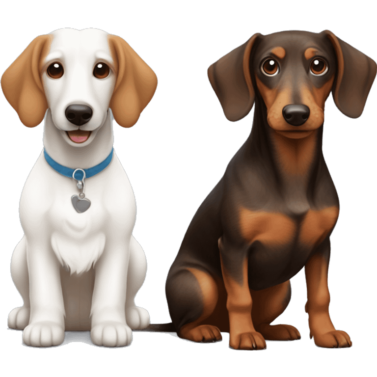 Hairy white terrier dog and smooth coat brown dachshund dog friends emoji