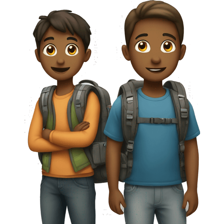 Two kids with backpack together emoji