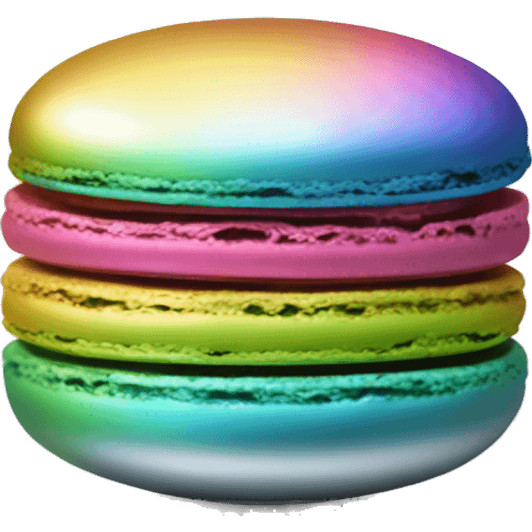 Realistic metallic silver macaroon with gradient colorful filling  emoji