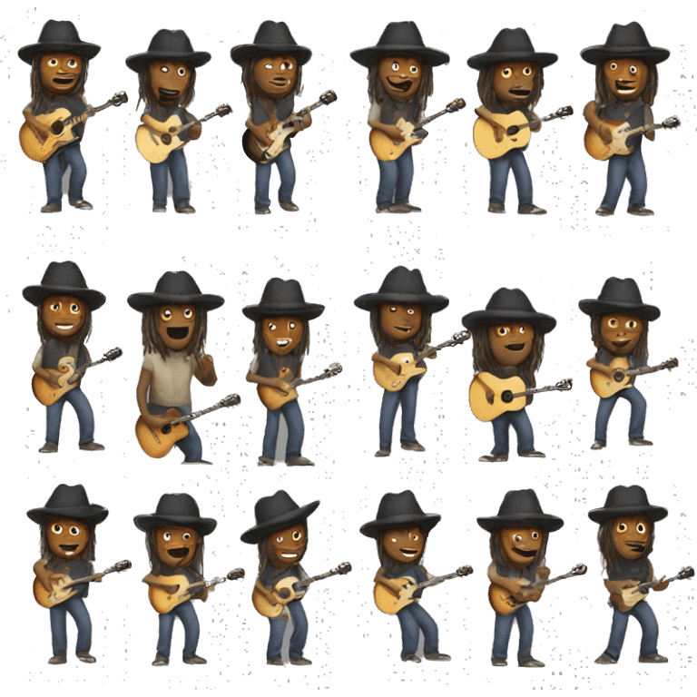 white man with long hair and a hat playing guitar emoji