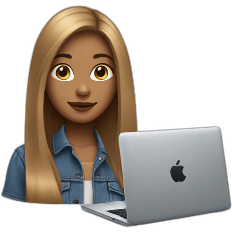 smm girl with ligth brown straight long hair and mac book emoji