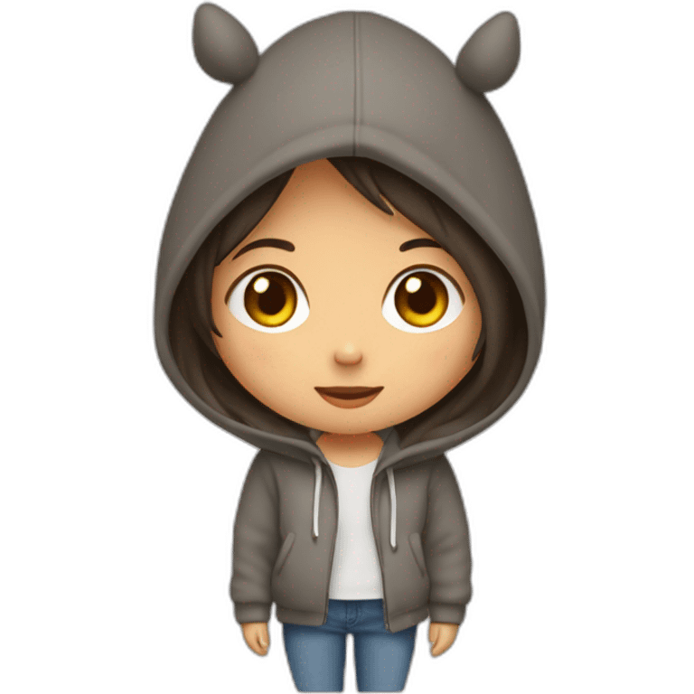 Fille Brune avec un sweat-capuche Totoro emoji