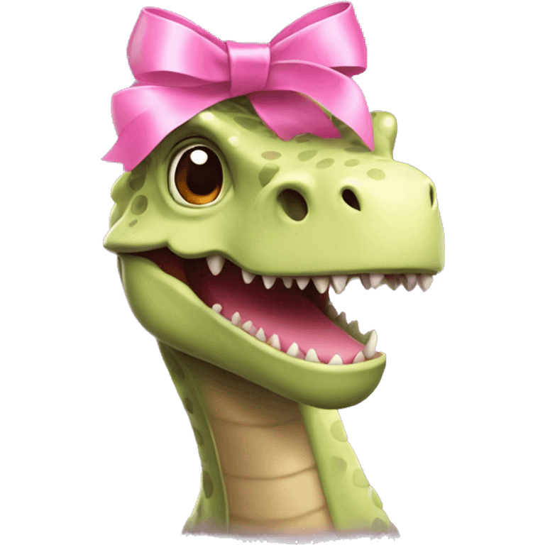 dino with a pink ribbon on head emoji