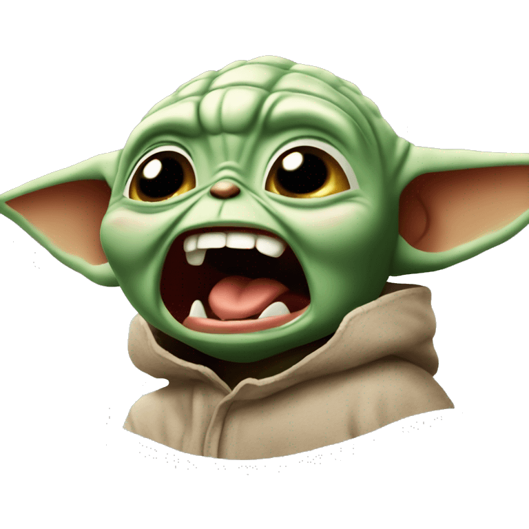 Baby Yoda screams in terrible anger. His whole face is red with rage. emoji