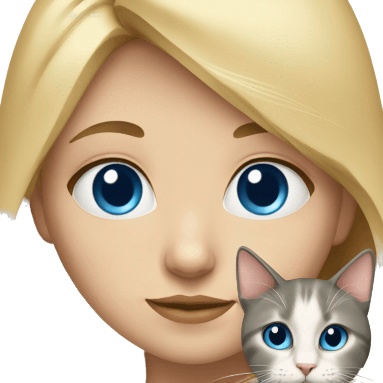 Blonde girl with blue eyes and cat emoji